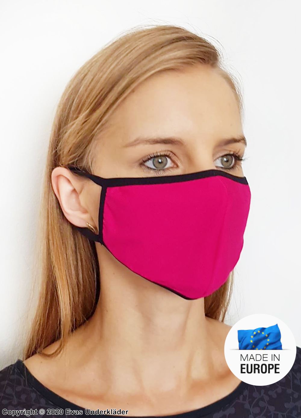 Tvättbar ansiktsmask / munskydd, ett lager, röd-rosa
